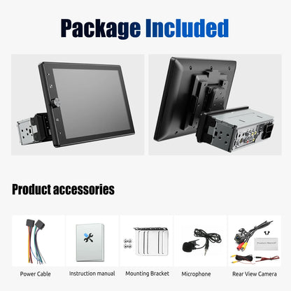 ESSGOO 10 Inch Rotatable 90° IPS Touchscreen Single 1 DIN Car Stereo Wireless Apple Carplay Android Auto USB AUX TF FM Bluetooth