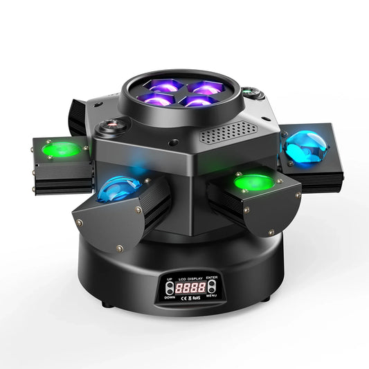 Yiflamefly 150W Moving Head DJ Lights 6 Arms Party Lights RGBW 4IN1 LED Stage Lighs DMX512 For Wedding Party Disco KTV Wedding power tools