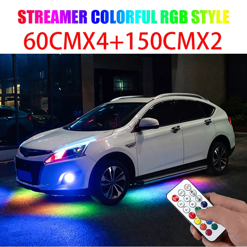 RGB Multicolor Flexible Flowing Car LED Light Underglow Underbody Waterproof Automobile Chassi Neon Atmosphere Light