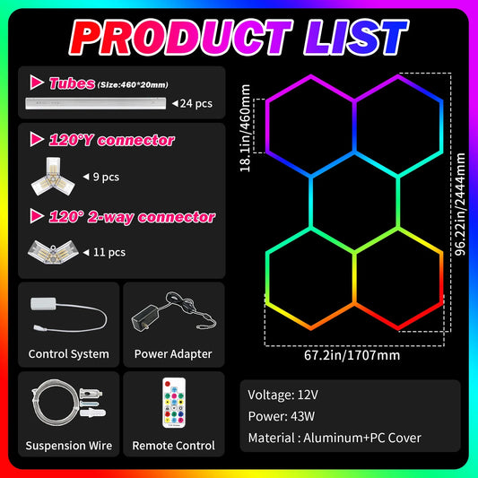 5HEX RGB KIT Latest Hexagon Lighting Kits with Vibrant RGB Color Changing LEDs Connect Plug-in Hundreds Lighting Effects