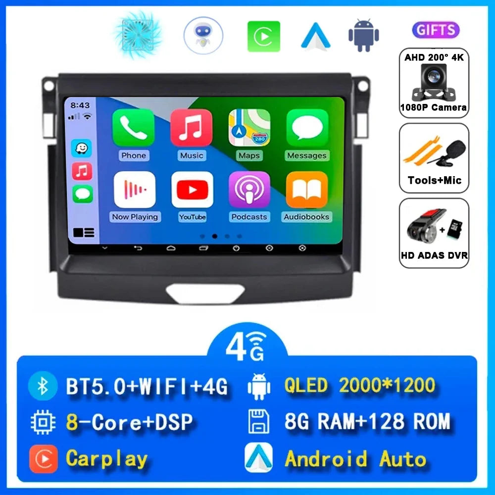 Android 15 Car Radio Stereo QLED Screen For Ford Ranger 2015 2016 2017 2018 2019 2020 GPS Multimedia Carplay Autoradio Head unit