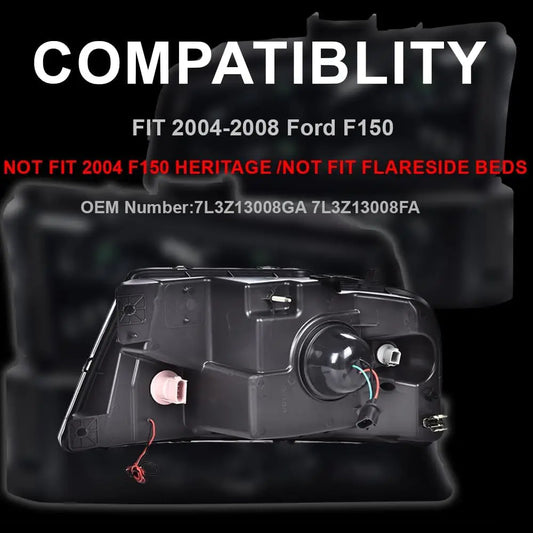 LED DRL Headlight Assemblies, Compatible with Ford F150 2004 2005 2006 2007 2008 /Fit 06-08 Lincoln Mark Headlamp