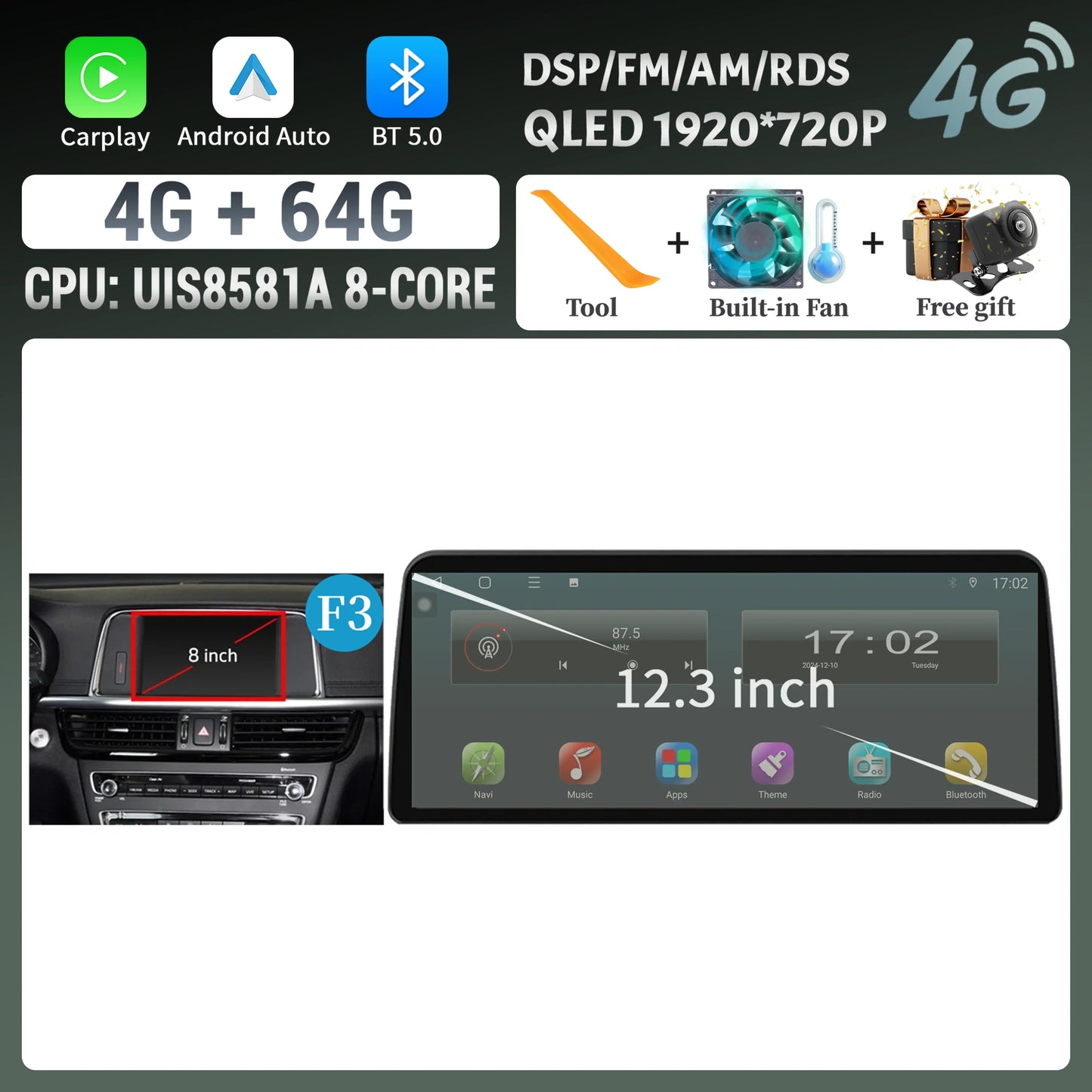 12.3inch Android 14 For KIA K5 Optima 2015 2016 2017 2018 2019 Car Radio Multimedia Navigation GPS Carplay Stereo Touch Screen