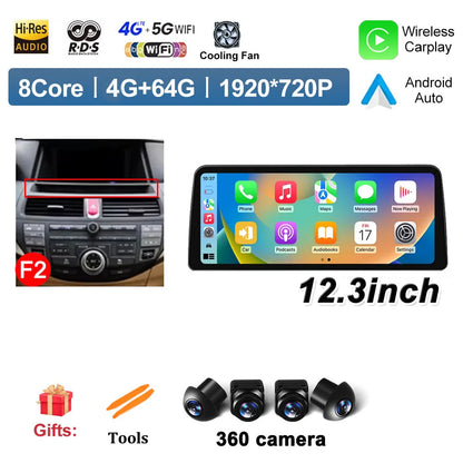 12.3 inch Android 14 for Honda Accord 8 2008 2009 - 2013 Car Multimedia Radio Player Wireless Carplay Monitor GPS Navigation BT