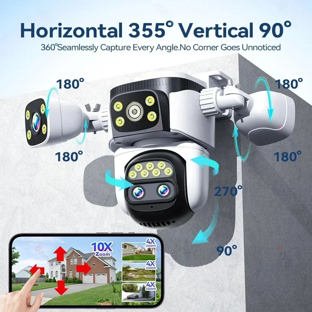 ANSVICAM 10K UHD WiFi6 20MP Outdoor Security Camera with 10X Zoom Four Screens Four Lenses PTZ Auto-Tracking Waterproof for CCTV power tools