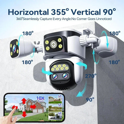 ANSVICAM 10K UHD WiFi6 20MP Outdoor Security Camera with 10X Zoom Four Screens Four Lenses PTZ Auto-Tracking Waterproof for CCTV power tools