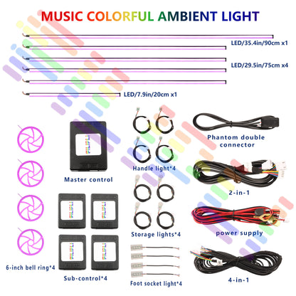 Car Symphony Ambient LED Lamp Strips Remote App Control Auto Interior Accessories 64 RGB Rainbow Atmosphere Acrylic Lights 22in1