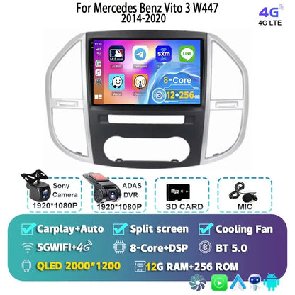 Android 14 For Mercedes Benz Vito 3 W447 2014-2020 2K QLED Android Car Radio Multimedia Video Player 4G Stereo CarPlay Head Unit