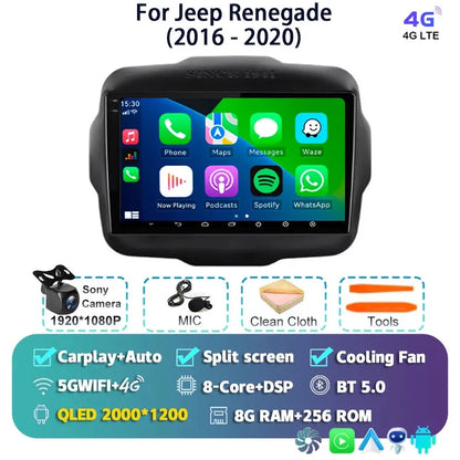 Android 14 For Jeep Renegade 2016 - 2020 2K QLED Android Car Radio Multimedia Video Player GPS AI Voice CarPlay 4G Stereo