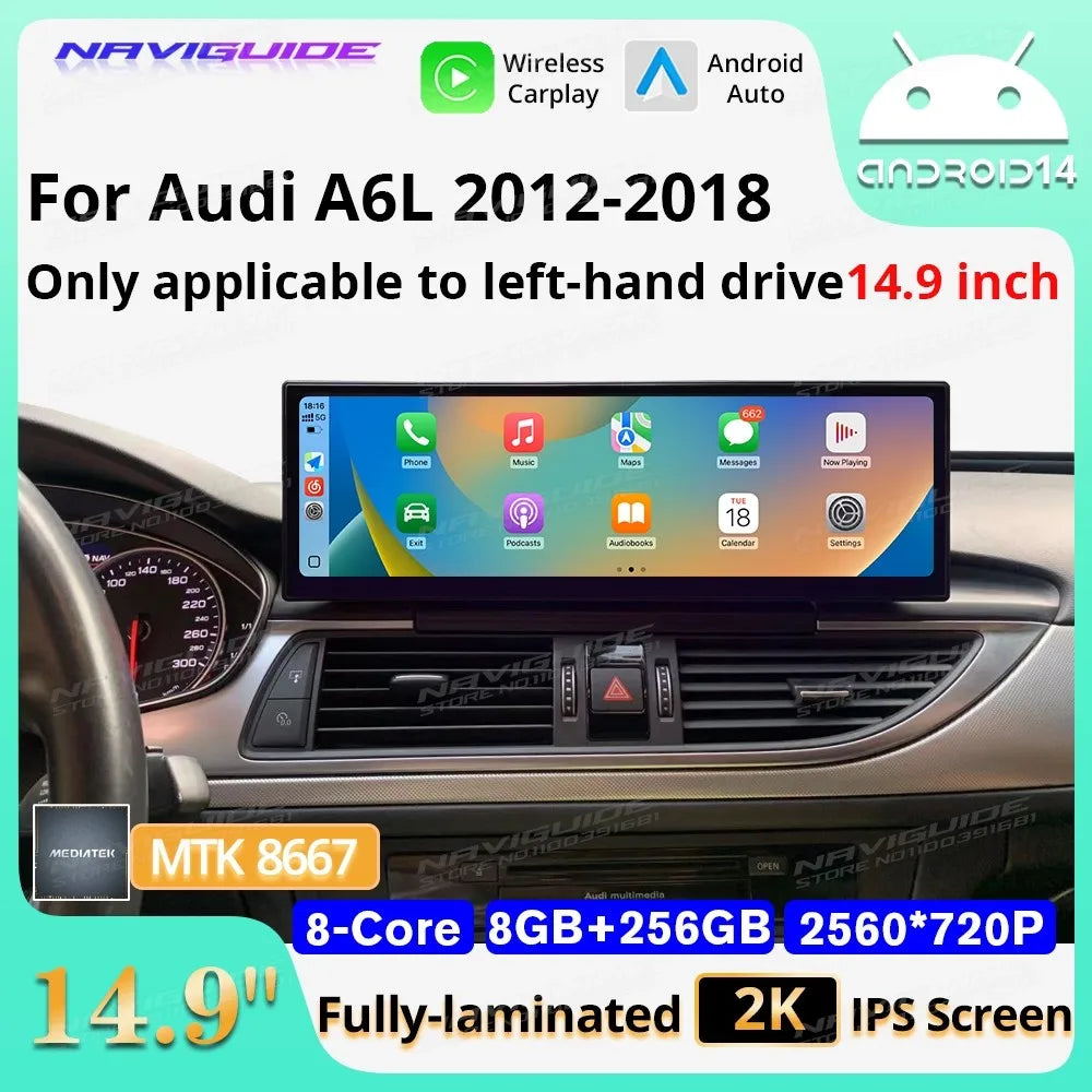 14.9" Android14 Car Radio For Audi A6L 2012-2018 Car Multimedia Player Wireless Carplay Android Auto Smart car system Navigation