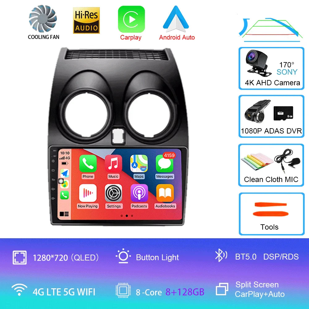 Android 14 2 DIN untuk Nissan Qashqai 1 J10 2006-2014 Radio Mobil Navigasi Pemutar Multimedia DVD Carplay Stereo Speaker Unit Ke