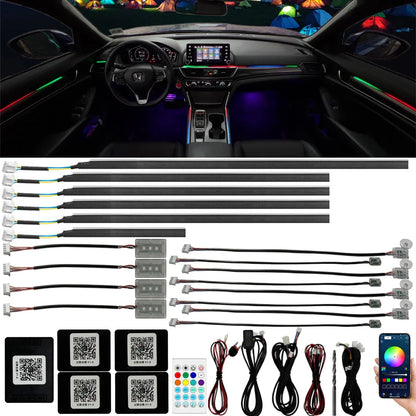 22in1 Universal Symphony Colorful Car Ambient Light Neon RGB Automobile Acrylic Strip Decor lamp APP & RF Remote Controller