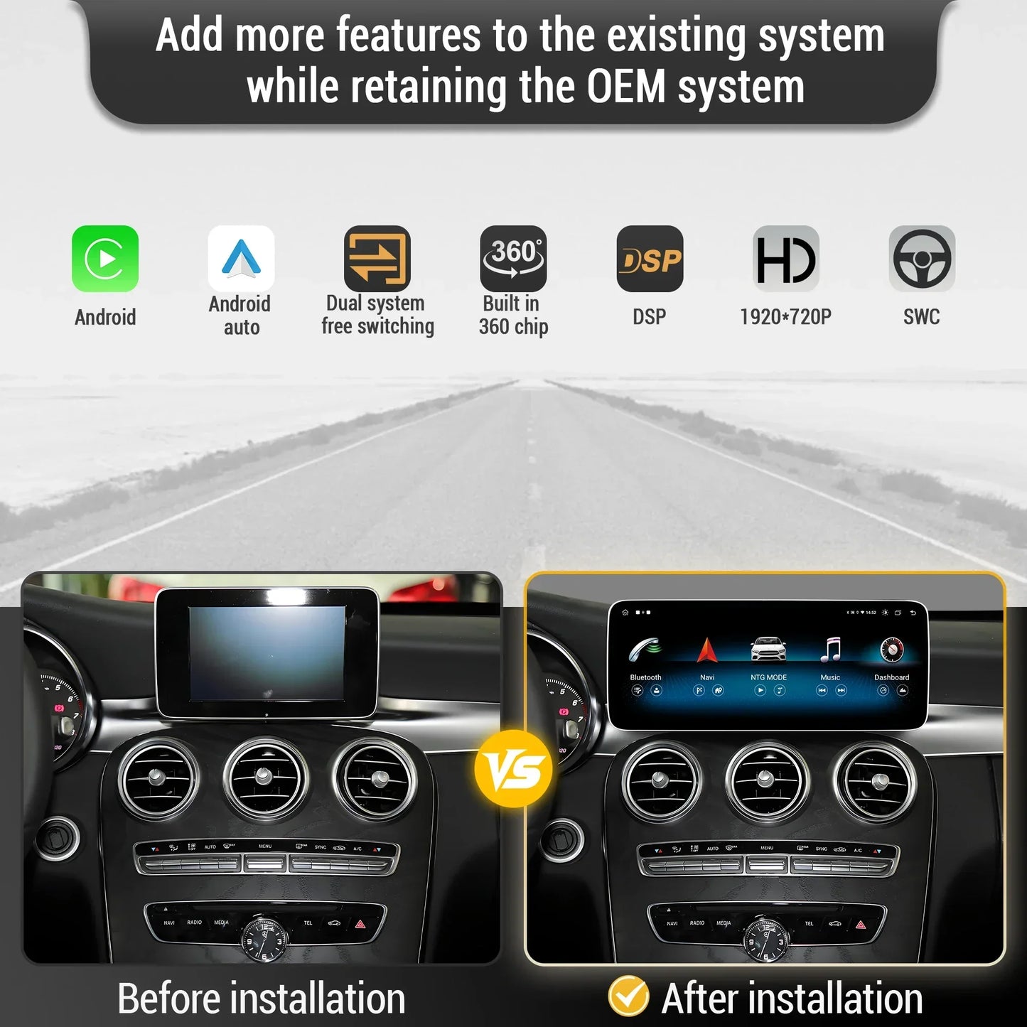 For Mercedes Benz C-Class W205 S205 2018-2020 12.3inch Car Radio Android 14 Wireless Carplay Snapdragon 680 SM6225 Touch Screen