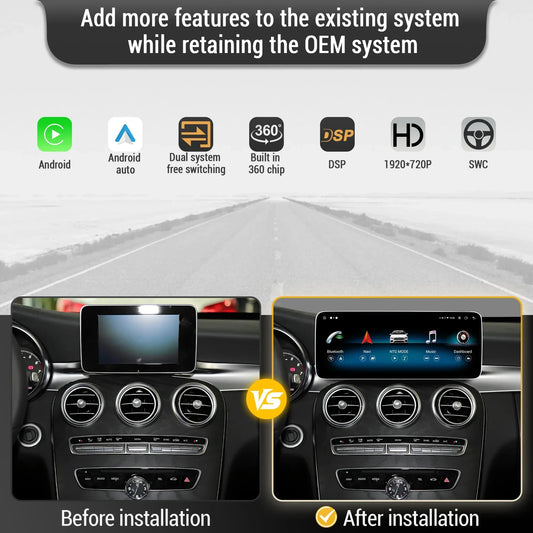 For Mercedes Benz C-Class W205 S205 2018-2020 12.3inch Car Radio Android 14 Wireless Carplay Snapdragon 680 SM6225 Touch Screen