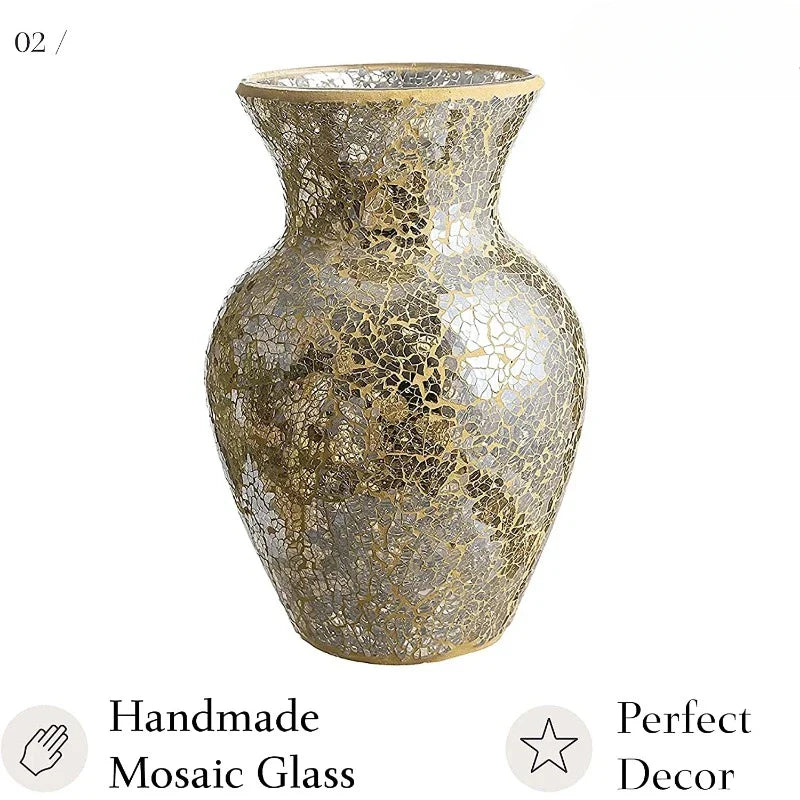 10.5" Tall Mosaic Glass Vase Gold (1 count)