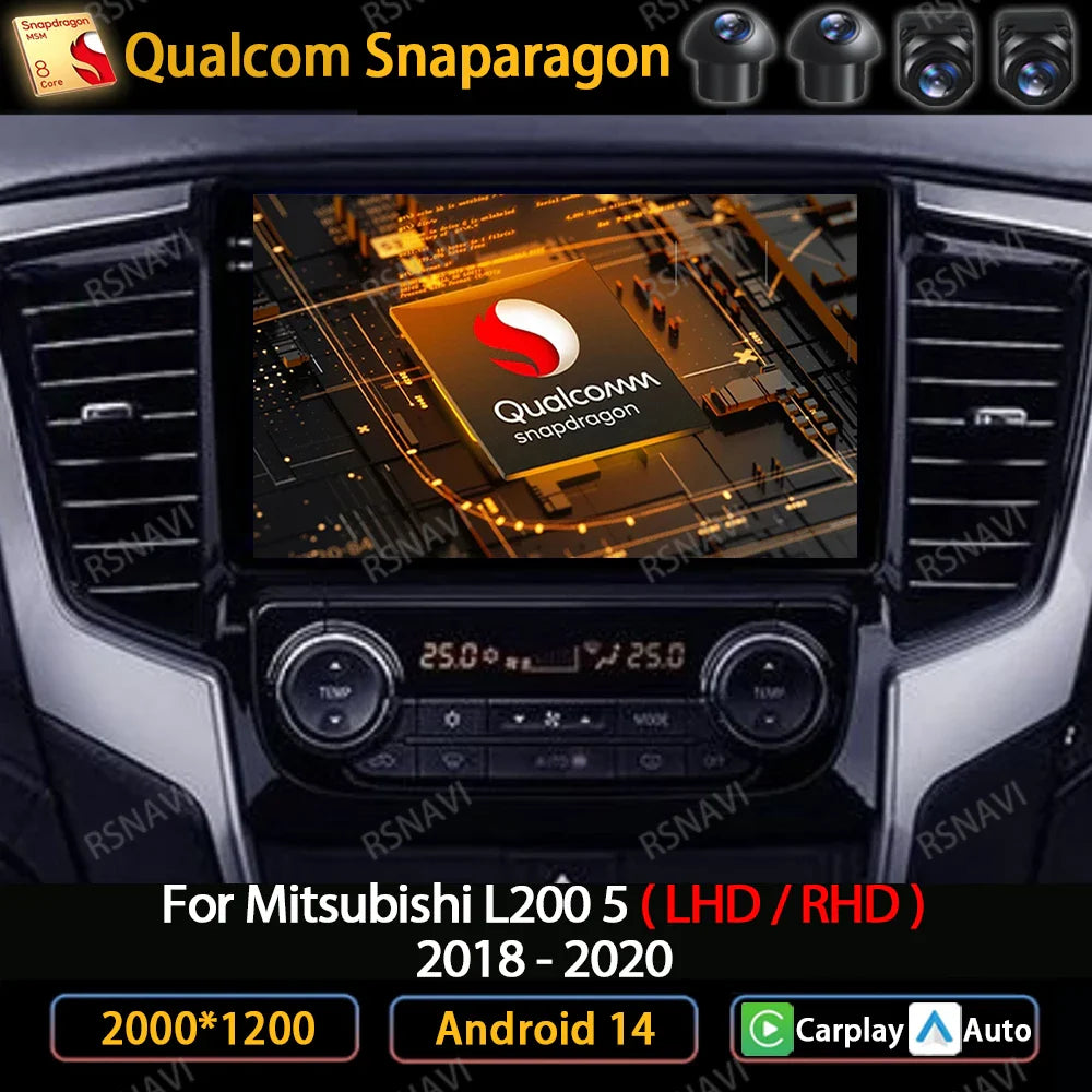 Android 14 Car Radio For Mitsubishi L200 5 2018 - 2021 Multimedia Video Player 4G WIFI Wireless Carplay Auto Head Unit QLED 2DIN