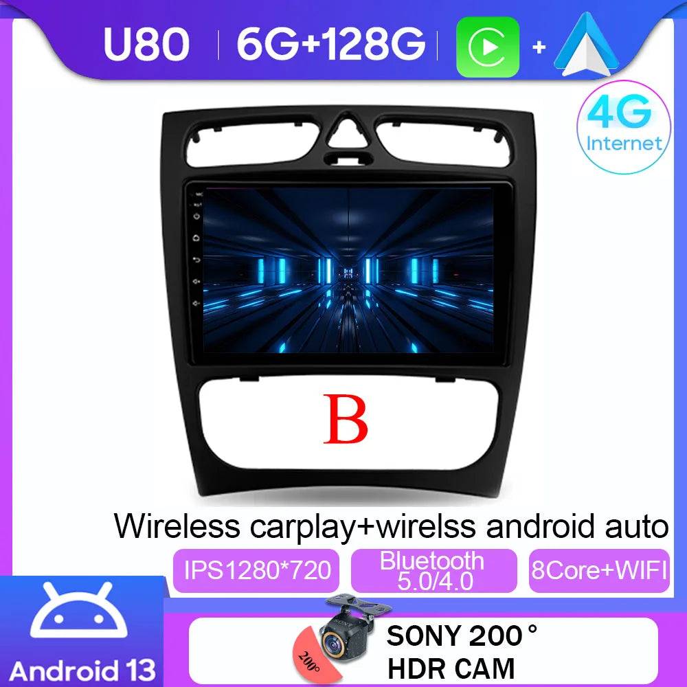 Android 14 wifi+4G Carplay BT Car Radio For Benz W203 W209 C180 C200 C220 C230 2004-2011 Navigation GPS Video Player Multimedia