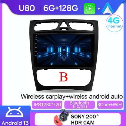 Android 14 wifi+4G Carplay BT Car Radio For Benz W203 W209 C180 C200 C220 C230 2004-2011 Navigation GPS Video Player Multimedia