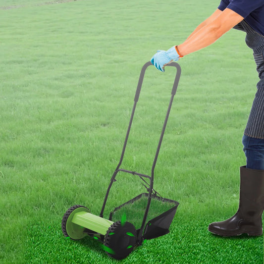 12" Hand Push Lawn Mower Manual Reel Lawn Sweeper Adjustable 5 Blades Grass Catcher Manchine Gardening Kit 23L for Courtyard power tools