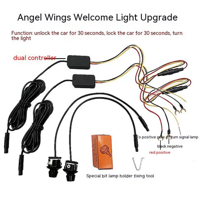 2pcs Car Side Rearview Mirror Welcome Lights Angel Wing Dynamic Projection Lamp Projection Lamp Cool For All Brands All Models