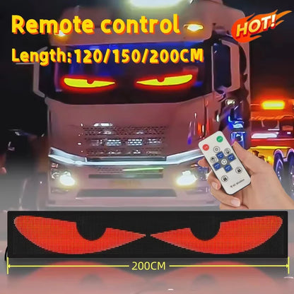 2 in 1 Truck Car Devil Eye LED Pixel Panel Light Remote Control Soft Foldable Lighting Scrolling For Board Windshield 12V 24V