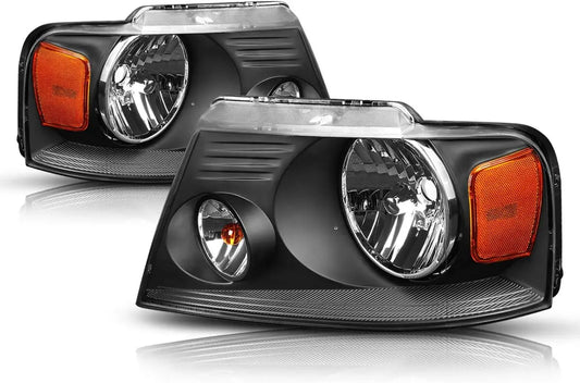 2Pcs Replacement Headlights Assembly Compatible with Ford F150 04-08/Lincoln Mark LT 06-08,Black Housing/Amber Corner
