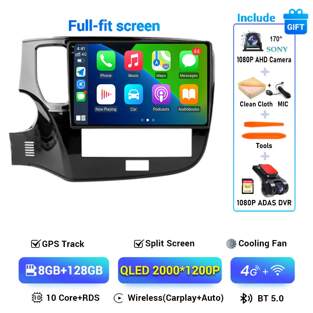 Android 14 CarPlay Auto Car Radio For Mitsubishi Outlander 3 III GF0W GG0W 2018 2019 2020 2021 Multimidia Video Player Stereo 4G