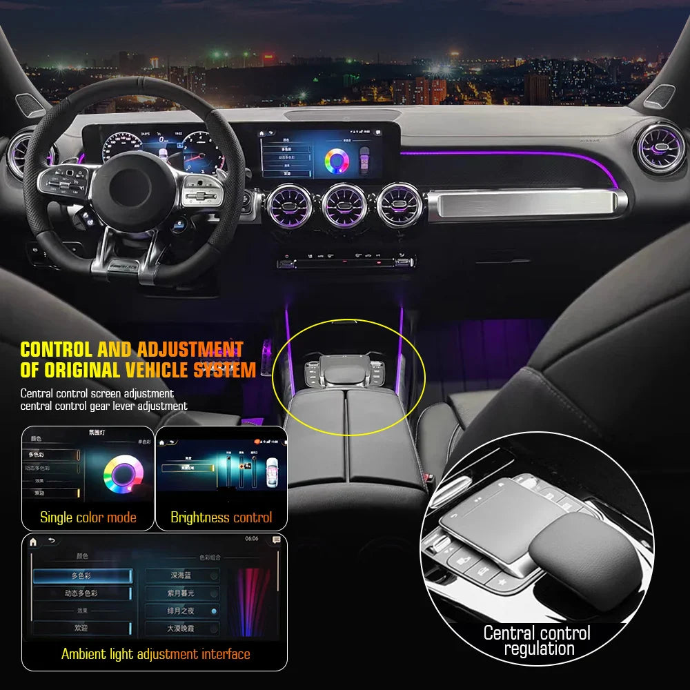 12/64 Colours Ambient Lights For Mercedes-Benz A/CLA/GLA W176 W117 W156 LED Car Air Vents Turbine Nozzle Decorate Lamp APP 12V