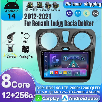 Android 14 Car Radio For Renault Lodgy Dacia Dokker 2012 2013 - 2021 Autoradio Auto Carplay WIFI+4G Multimedia DSP Stereo Player