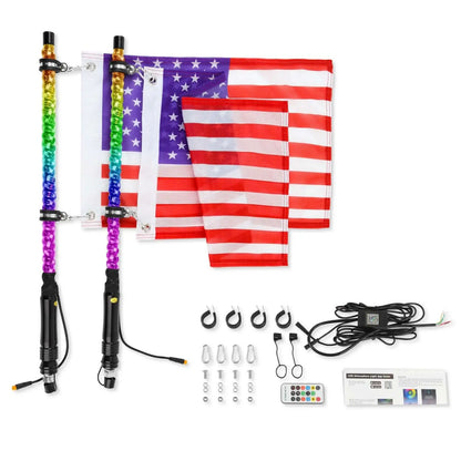 1Pcs/2PCS 2FT Bluetooth And Remote Control Spiral LED Whip Lights Lighted Antenna Whips for ATV Polaris RZR
