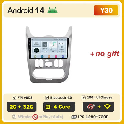 2Din 4G Android 14 Car Radio Multimedia Video Player For Renault Logan 1 Sandero 2009 - 2015 Dacia Duster GPS Carplay Navigation