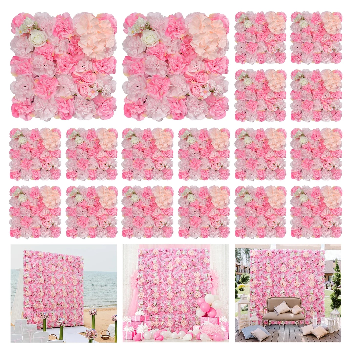 18pcs 3D Flowers Wall Backdrop16.5* 16.5Inch  Artificial Silk Roses Panels Home decoration Floral Ideal for Wedding Celebrations