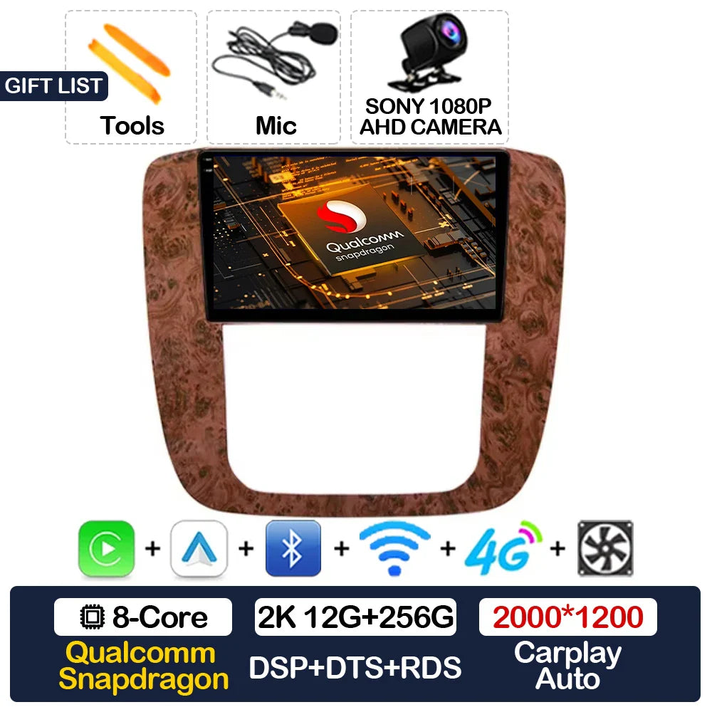 Android 15 Carplay Auto Car Radio For GMC Yukon Chevrolet Tahoe Suburban 2008 - 2012 Multimedia Stereo Video Player NAVI GPS 4G