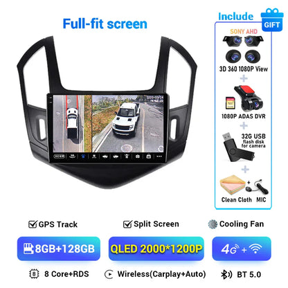 9" Android 15 Car Radio Video Player For Chevrolet Cruze J300 J308 2012 2013 2014 2015 GPS DSP Serero Auto Carplay 8G 1256G