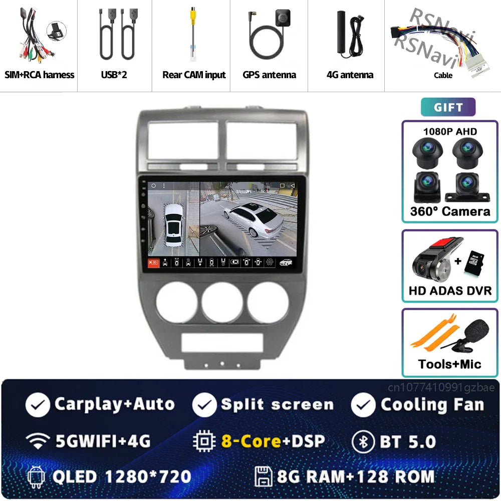 Android 14 For Dodge Caliber 2007 - 2012 2K QLED Android Car Radio Multimedia Video Player GPS AI Voice CarPlay 4G Stereo