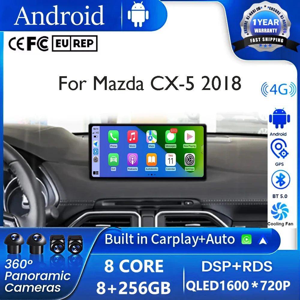10.33 Inch Android 14 for Mazda CX-5 2018 Car BT 5.0 Car Radio Player GPS Stereo System 1600*720P 4G WIFI FM GPS  BT 5.0 DSP