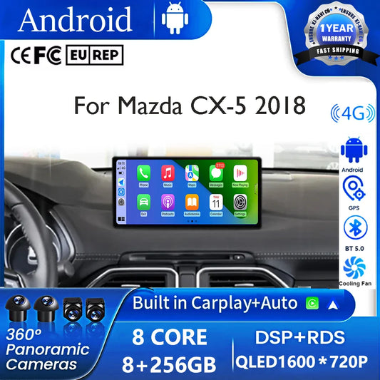 10.33 Inch Android 14 for Mazda CX-5 2018 Car BT 5.0 Car Radio Player GPS Stereo System 1600*720P 4G WIFI FM GPS  BT 5.0 DSP