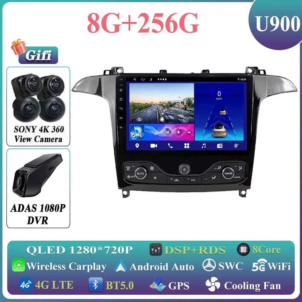 Android 14 Auto radio For Ford S Max S-MAX 2006-2015 For Ford Galaxy 2014 Carplay Multimedia Video player Navigation GPS No 2din