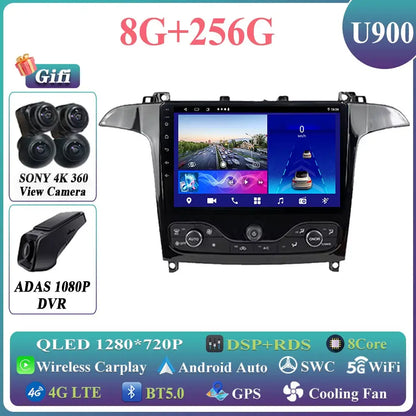 Android 14 Auto radio For Ford S Max S-MAX 2006-2015 For Ford Galaxy 2014 Carplay Multimedia Video player Navigation GPS No 2din