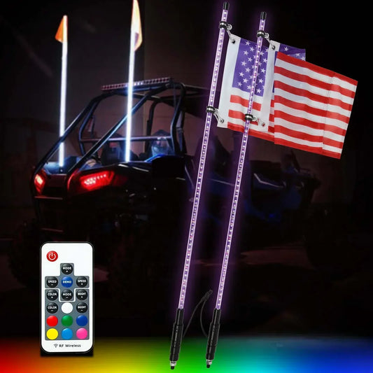 1pc 2/3/4FT RGB Flagpole Light Adjustable ATV Off-road Brake Light With Remote Control LED Beach Flag Ambient Decorative Lights