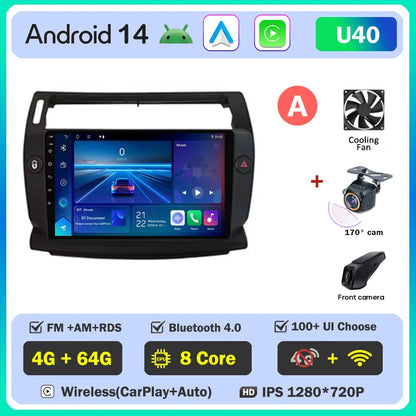 Android 14 For Citroen C4 C-Triomphe Quatre 2004-2014 Car Radio Multimedia Video Player GPS 2Din Android Carplay Stereo DVD 4G