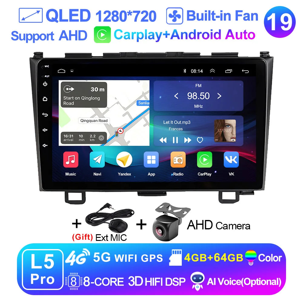 LEHX Pro 5G WIFI 8 Core Android 14 2 Din Autoradio Car Radio Multimedia Player For Honda CRV CR-V 2006-2011 Carplay gps dvd QLED