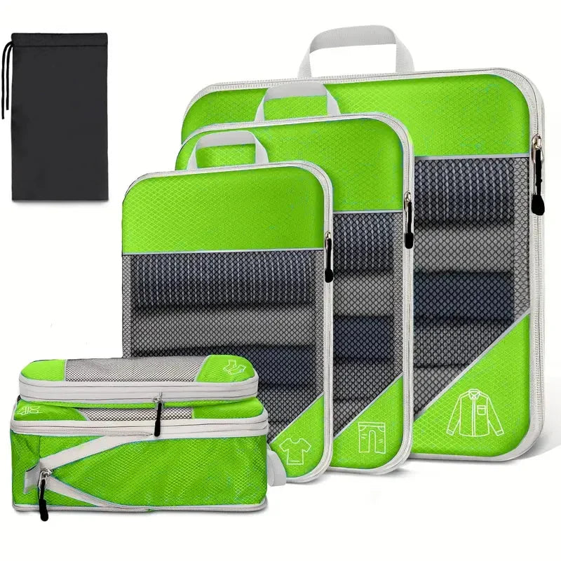 6PCS Travel Compressed Packing Cubes Storage Organizer Set With Shoe Bag Mesh Visual Luggage Portable Lightweight Suitcase Bag