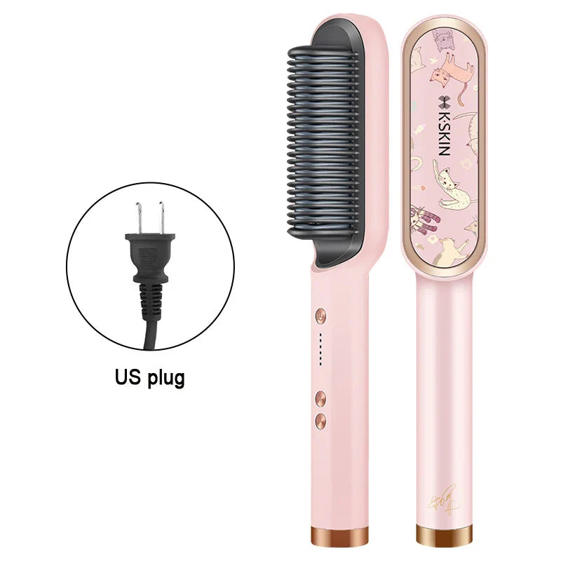 2in1 Professional Ionic Hair Straightener Curler Brush Ceramic PTC Heating Fast Straightening Curling Iron Hot Comb Styling Tool