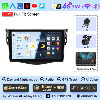 JIUYIN Car Radio For Toyota RAV4 Rav 4 2005-2013 Android 14 Multimedia Player 2Din Carplay DSP Navigation GPS 4G WIFI stereo