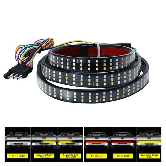 Tailgate Light bar 1.5 Meter Triple Row LED Strip for Pickup Trailer SUV RV Red Brake White Reverse Sequential Amber Turning