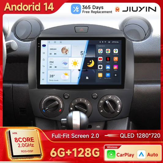 JIUYIN Android 13 Car stereo Radio Multimedia Video Player Navigation GPS For MAZDA 2 Mazda 2 2007 - 2014 Head Unit Carplay