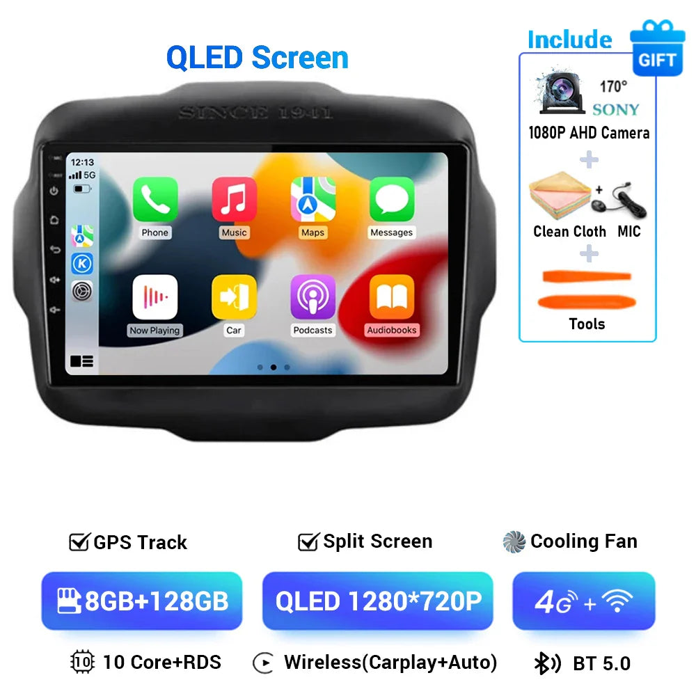 Android 15 Carplay Auto 4G DSP Car Radio Video Multimedia Player For Jeep Renegade 2016 2017 2018 2019 2020 Autoradio GPS Stereo
