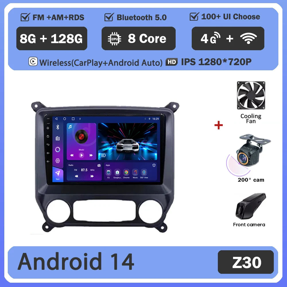 Android 14 Carplay Auto For Chevrolet Silverado 3 GMTK2 2014 2015 2016 2017 2018 Car Radio Multimedia Player Head Unit Screen