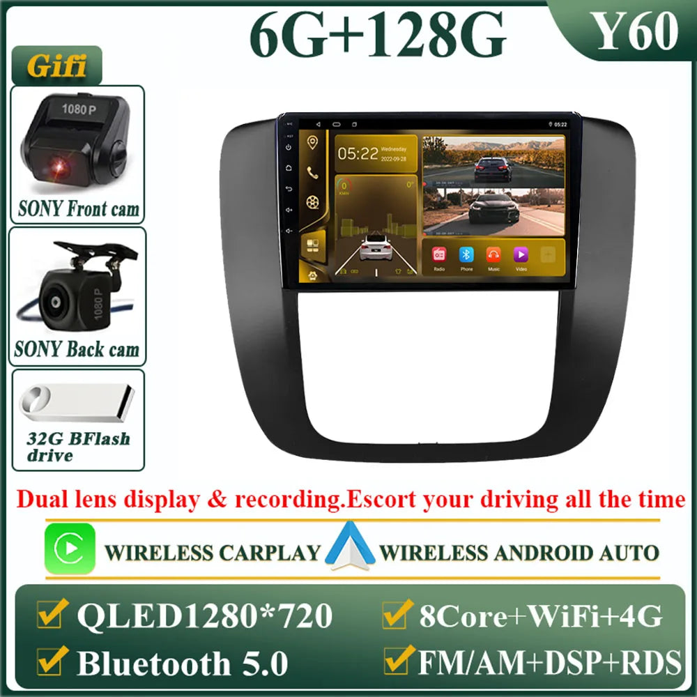 Android 14 Car For GMC Yukon Chevrolet Tahoe Suburban 2008-2012 GPS Navigation Multimedia Player Stereo Head Unit QLED Screen